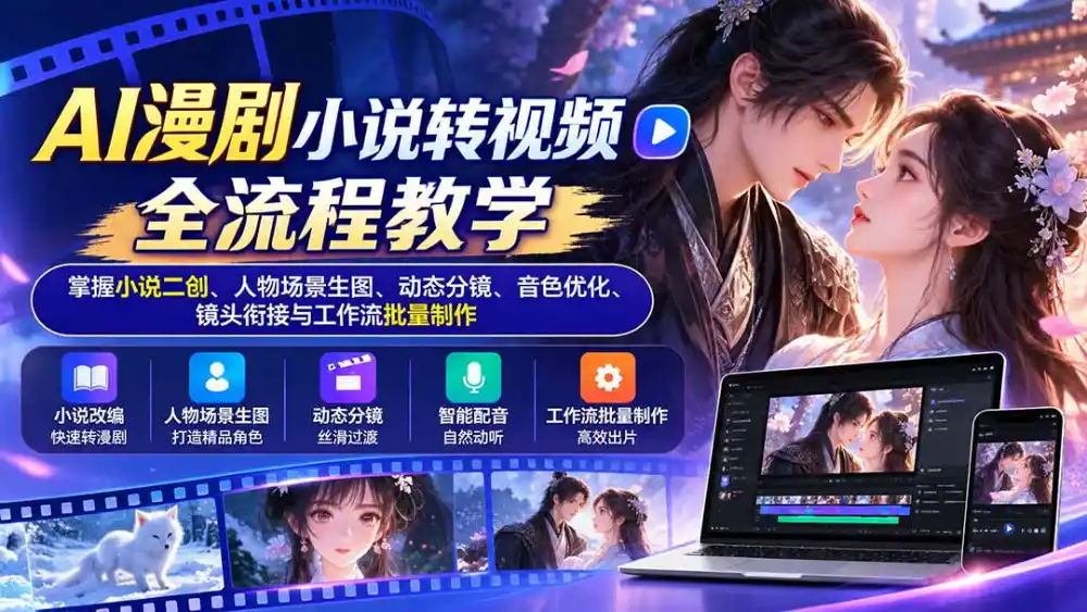 AI漫剧小说转视频全流程教学：掌握小说二创、人物场景生图、动态分镜、音色优化、镜头衔接与工作流批量制作-三禾网络