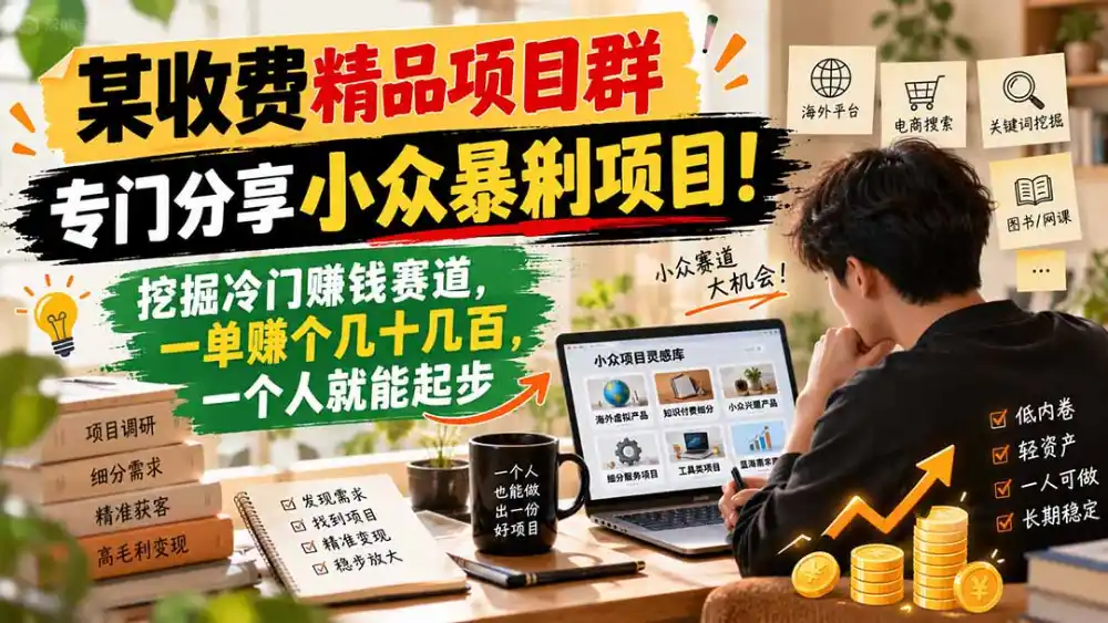 某收费精品项目群，专门分享小众暴俐项目！挖掘冷门赚钱赛道，一单赚个几十几百，一个人就能起步-三禾网络