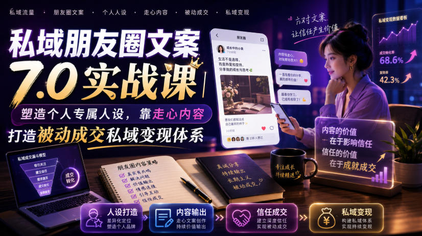 私域朋友圈文案7.0实战课｜塑造个人专属人设，靠走心内容打造被动成交私域变现体系-三禾网络