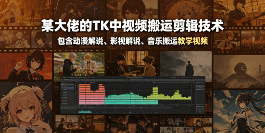 某大佬的TK中视频搬运剪辑技术，包含动漫解说、影视解说、音乐搬运教学视频-三禾网络