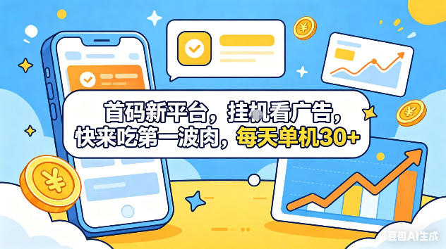 首码新平台，挂G自动看广告，快来吃第一波肉，每天单机30+，可矩阵放大【揭秘】-三禾网络