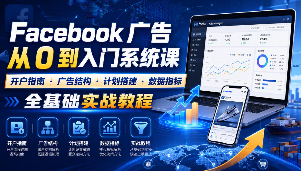 Facebook广告新手从0到入门系统课｜开户指南・广告结构・计划搭建・数据指标全基础实战教程-三禾网络