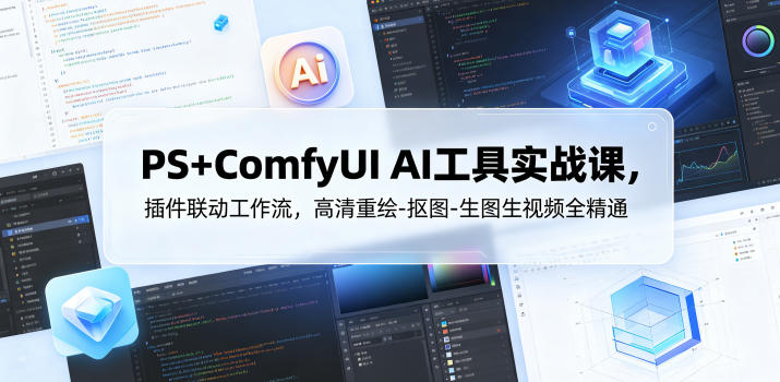 PS+ComfyUI AI工具实战课，插件联动工作流，高清重绘-抠图-生图生视频全精通-三禾网络