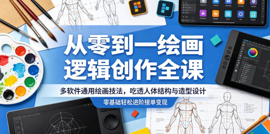 从零到一绘画逻辑创作全课，多软件通用绘画技法，吃透人体结构与造型设计，零基础轻松进阶接单变现-三禾网络