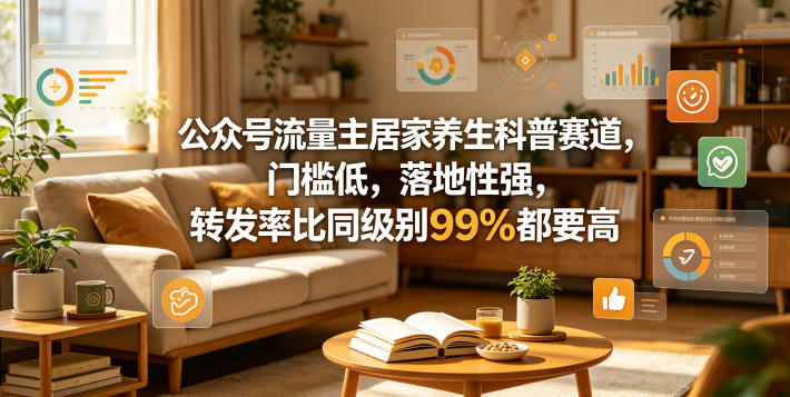 公众号流量主居家养生科普赛道，门槛低，落地性强，转发率比同级别99％都要高-三禾网络