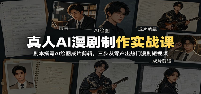 真人AI漫剧制作实战课：剧本撰写AI绘图成片剪辑，三步从零产出热门漫剧短视频-三禾网络