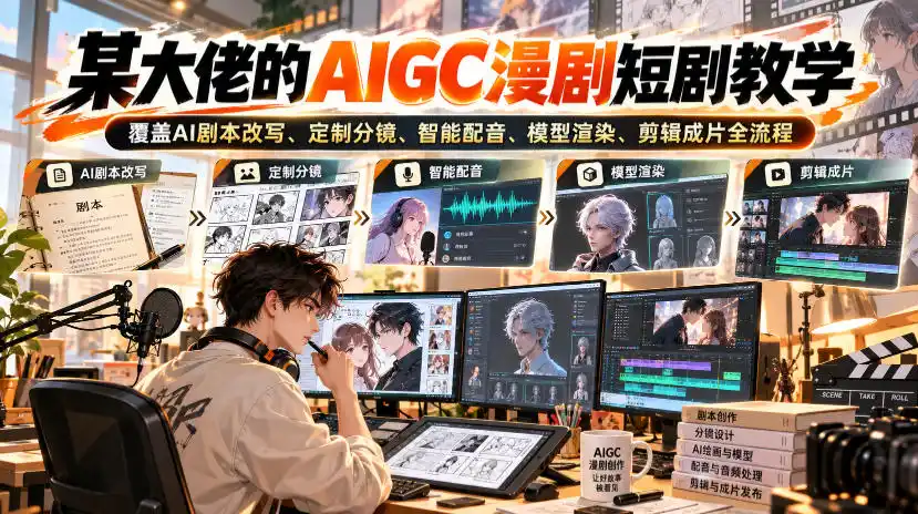 某大佬的AIGC漫剧短剧教学，覆盖AI剧本改写、定制分镜、智能配音、模型渲染、剪辑成片全流程-三禾网络