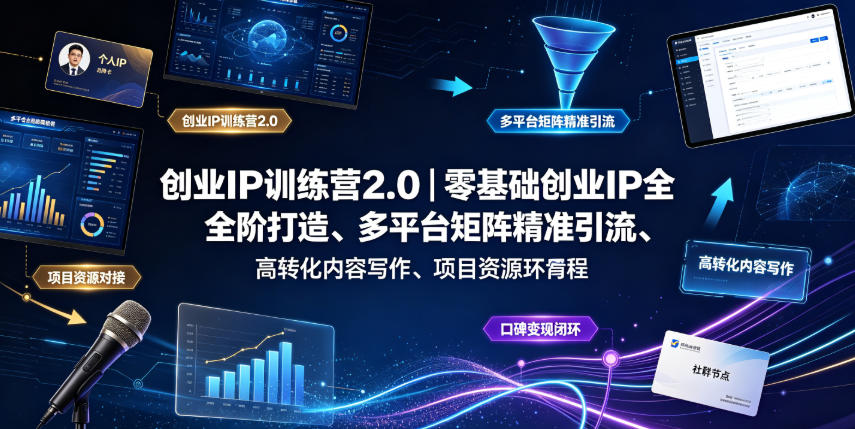 创业IP训练营2.0｜零基础创业IP全阶打造、多平台矩阵精准引流、高转化内容写作、项目资源对接与口碑变现闭环课程-三禾网络