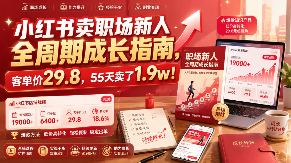 小红书卖职场新人全周期成长指南，客单价29.8，55天卖了1.9w！-三禾网络