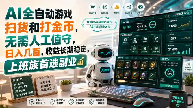 AI全自动游戏皮肤扫货和打金币，日入几百，内部方法大揭秘，0门槛！-三禾网络