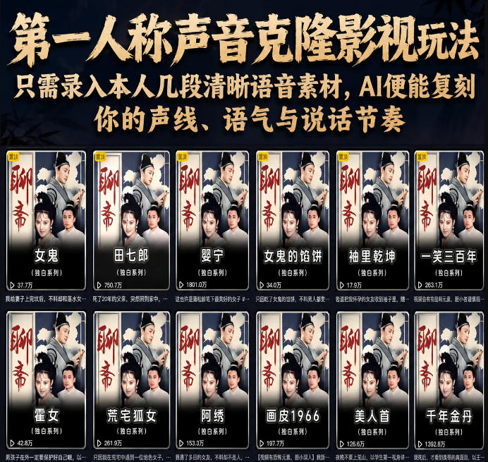 第一人称声音克隆影视玩法，只需录入本人几段清晰语音素材，AI便能复刻你的声线、语气与说话节奏-三禾网络
