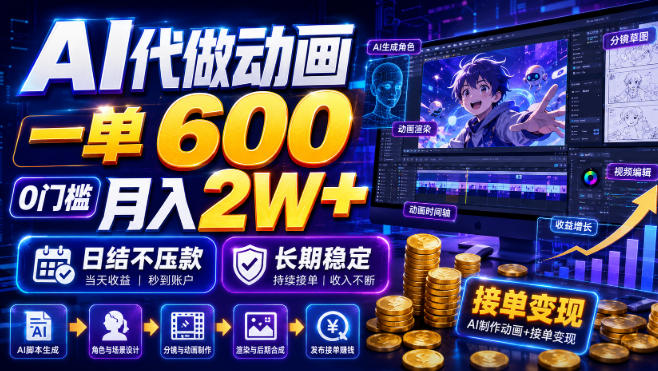 AI代做动画，一单600，0门槛月入2W+，日结不压款，长期稳定【揭秘】-三禾网络