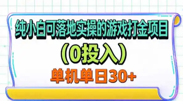 纯小白可落地实操的游戏打金项目(0投入-三禾网络