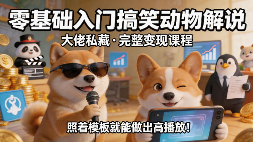 零基础入门搞笑动物解说，大佬私藏完整变现课程，照着模板就能做出高播放-三禾网络