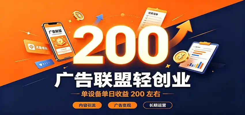 广告联盟轻创业，单设备单日收益200左右，内容引流广告变现长期运营-三禾网络