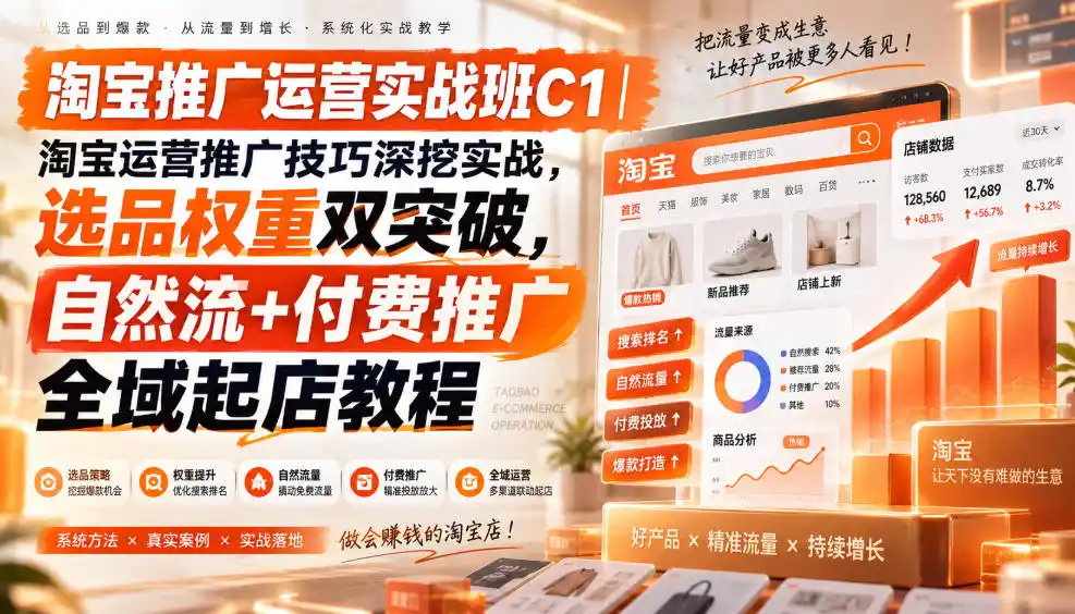 淘宝推广运营实战班C1|淘宝运营推广技巧深挖实战,选品权重双突破,自然流+付费推广全域起店教程 淘宝推广运营实战班C1|淘宝运营推广技巧深挖实战,选品权重双突破,自然流+付费推广全域起店教程