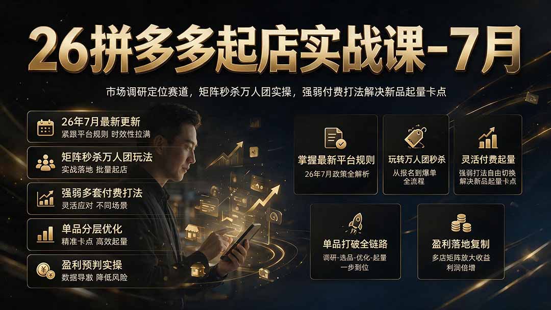 26拼多多起店实战课-7月｜市场调研定位赛道，矩阵秒杀万人团实操，强弱付费打法解决新品起量卡点-三禾网络