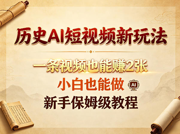 历史AI短视频新玩法，一条视频也能賺2张，小白也能做，新手保姆级教程-三禾网络