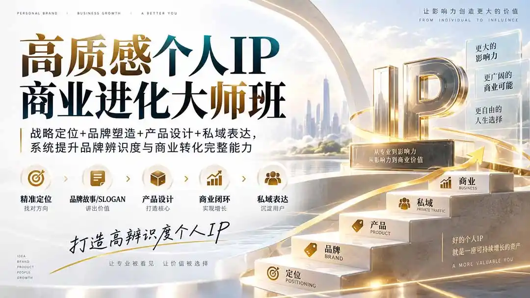 高质感个人IP商业进化大师班：战略定位+品牌塑造+产品设计+私域表达，系统提升品牌辨识度与商业转化完整能力-三禾网络