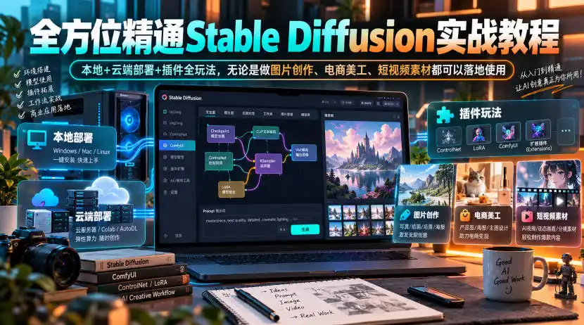 全方位精通Stable Diffusion实战教程|本地+云端部署+插件全玩法,无论是做图片创作、电商美工、短视频素材都可以落地使用-三禾网络