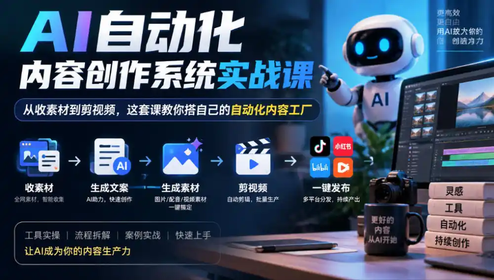AI自动化内容创作系统实战课,从收素材到剪视频,这套课教你搭自己的自动化内容工厂-三禾网络