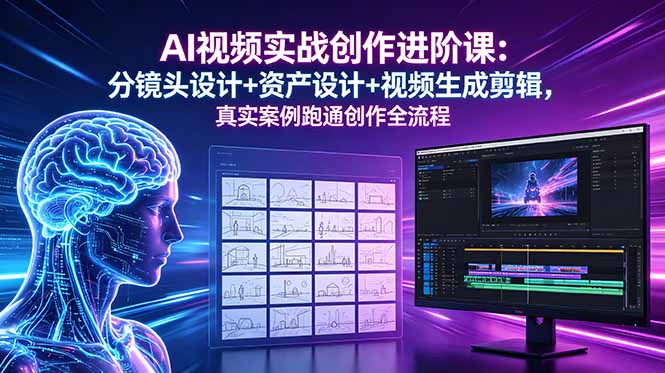 AI视频实战创作进阶课：分镜头设计+资产设计+视频生成剪辑，真实案例跑通创作全流程-三禾网络