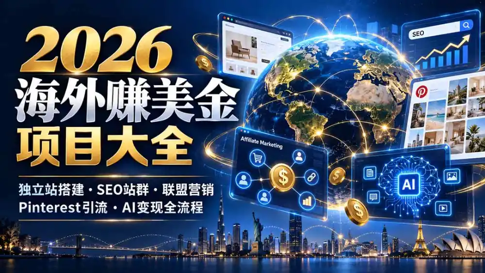 2026海外赚美金项目大全：独立站搭建、SEO站群、联盟营销、Pinterest引流与AI变现全流程-三禾网络