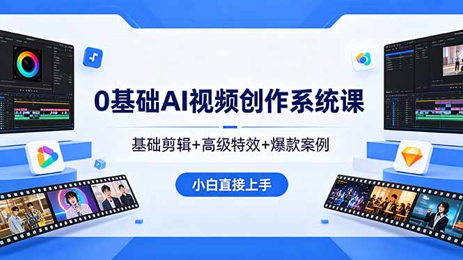 0基础AI视频创作系统课，基础剪辑+高级特效+爆款案例，小白直接上手-三禾网络