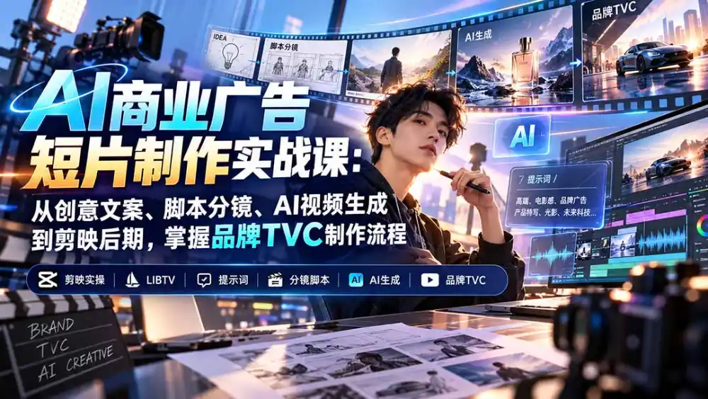 AI商业广告短片制作实战课：从创意文案、脚本分镜、AI视频生成到剪映后期，掌握品牌TVC制作流程-三禾网络