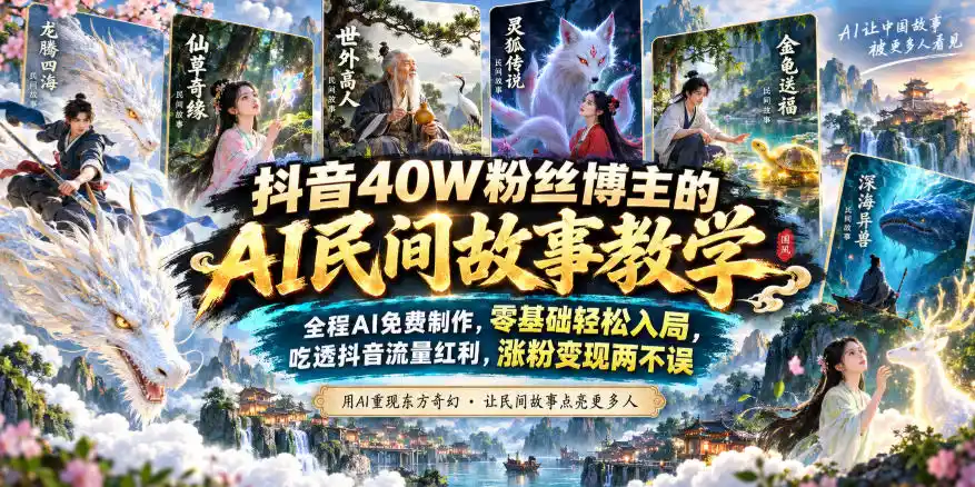 抖音40W粉丝博主的AI民间故事教学,全程AI免费制作,零基础轻松入局,吃透抖音流量红利,涨粉变现两不误 抖音40W粉丝博主的AI民间故事教学,全程AI免费制作,零基础轻松入局,吃透抖音流量红利,涨粉变现两不误