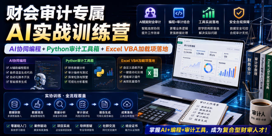 财会审计专属AI实战训练营|AI协同编程+Python审计工具箱+Excel VBA加载项落地(更新0816)-三禾网络