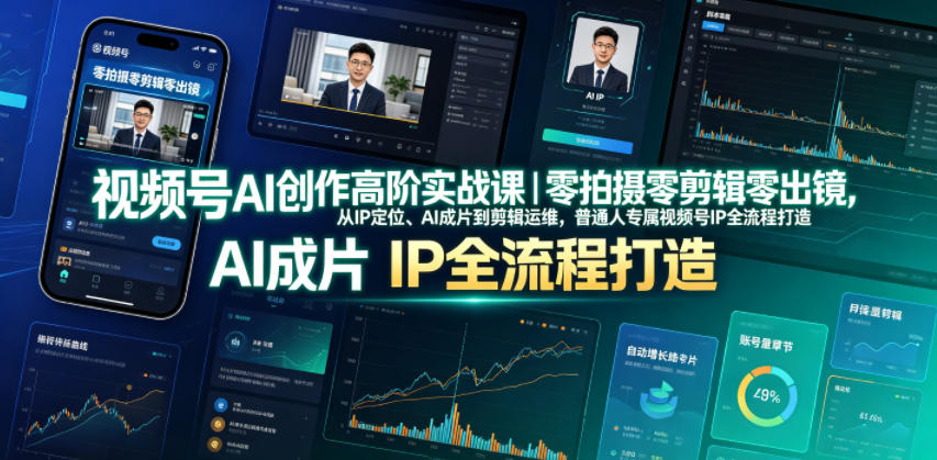 视频号AI创作高阶实战课|零拍摄零剪辑零出镜,从IP定位、AI成片到剪辑运维,普通人专属视频号IP全流程打造-三禾网络