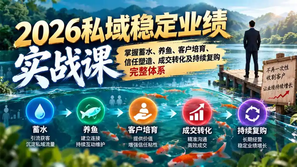 2026私域稳定业绩实战课：掌握蓄水、养鱼、客户培育、信任塑造、成交转化及持续复购完整体系-三禾网络