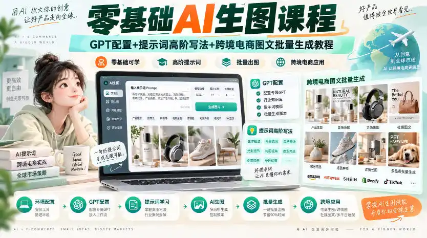 零基础AI生图课程，GPT配置+提示词高阶写法+跨境电商图文批量生成教程-三禾网络