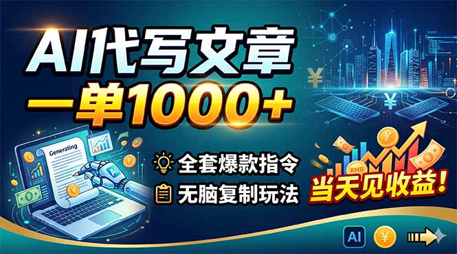 AI代写文章，一单1000+，全套爆款指令+无脑复制玩法，当天见收益！-三禾网络