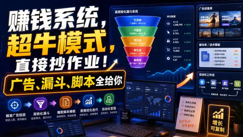 賺钱系统，超牛模式，直接抄作业！广告、漏斗、脚本全给你【原创双语字幕】-三禾网络