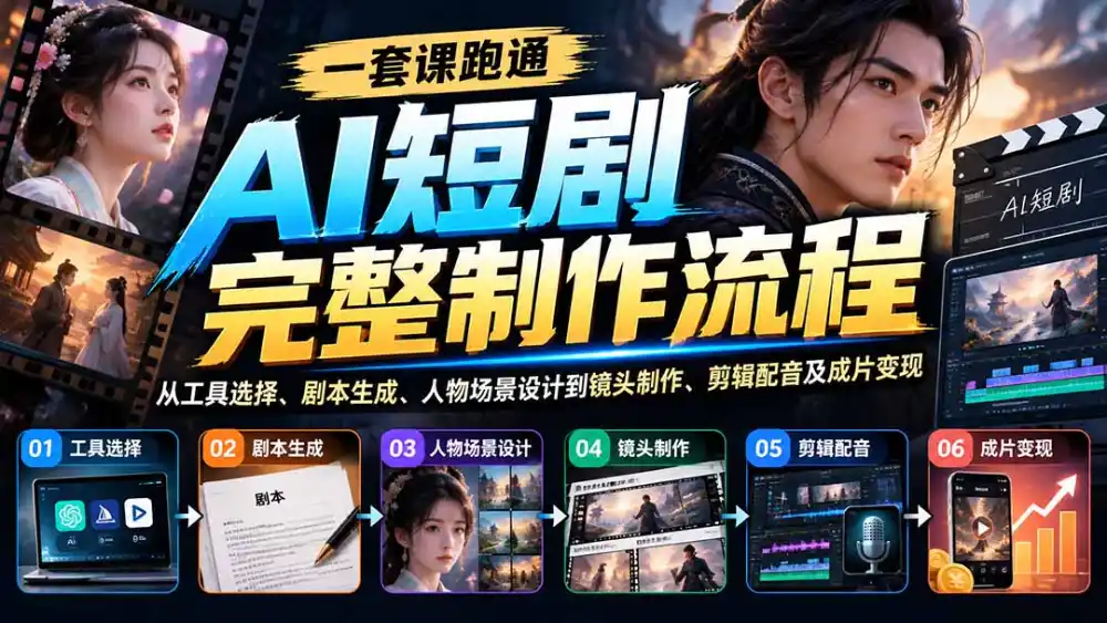 一套课跑通AI短剧完整制作流程：从工具选择、剧本生成、人物场景设计到镜头制作、剪辑配音及成片变现-三禾网络