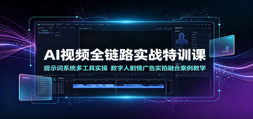 AI视频全链路实战特训课：提示词系统多工具实操，数字人剧情广告实拍融合案例教学-三禾网络