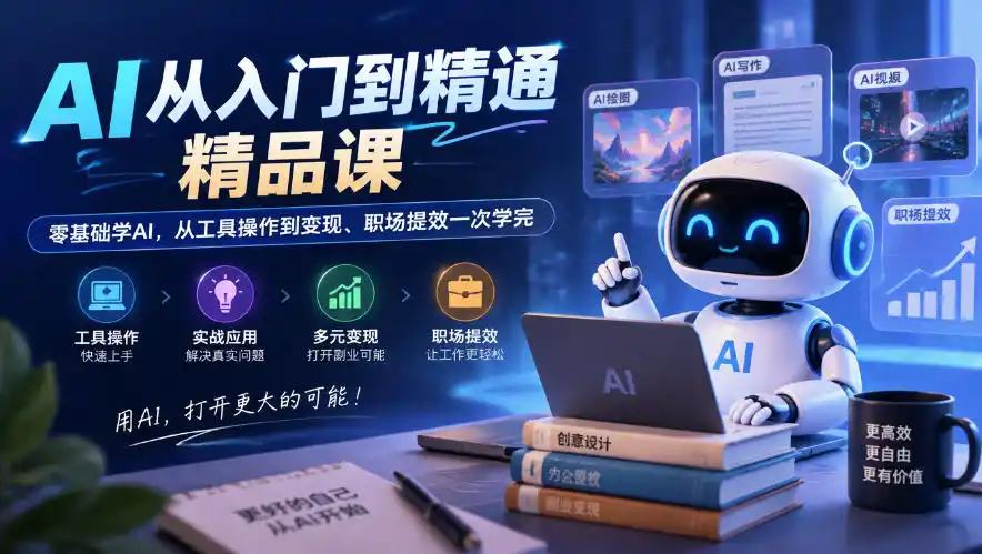 AI从入门到精通精品课，零基础学AI，从工具操作到变现、职场提效一次学完-三禾网络