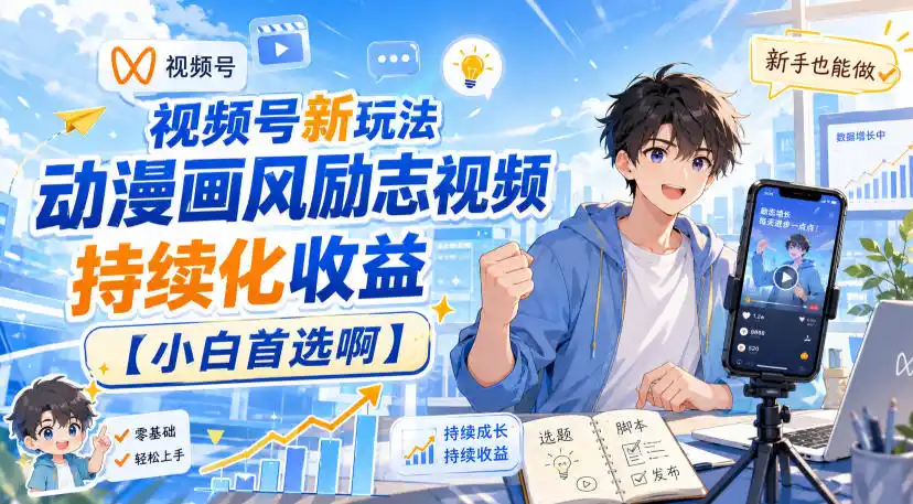 视频号新玩法动漫画风励志视频，持续化收益【小白首选啊】-三禾网络