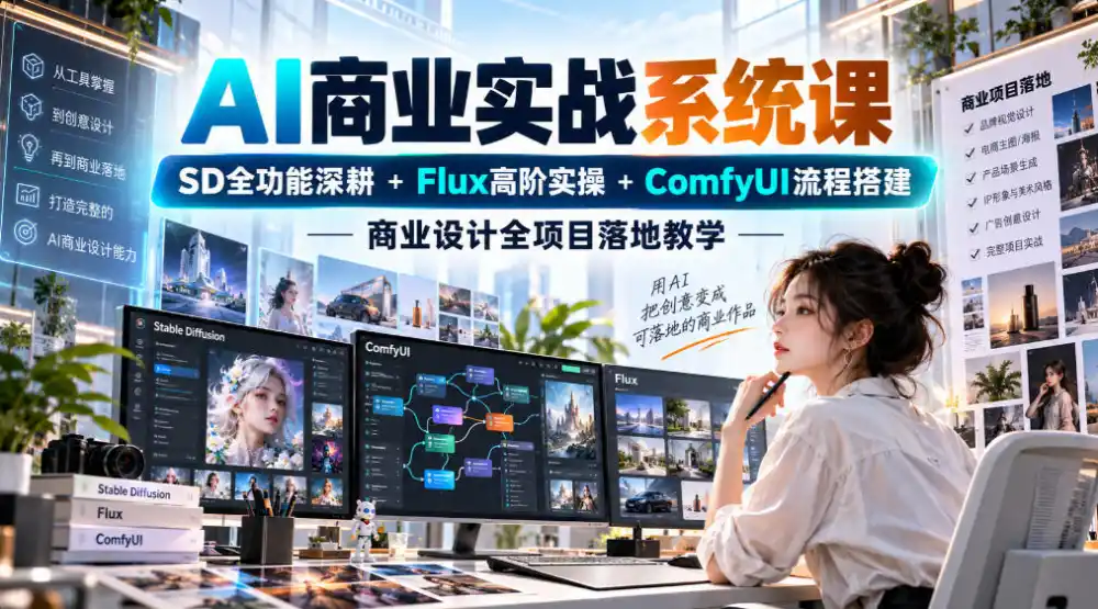 AI商业实战系统课|SD全功能深耕+Flux高阶实操+Comfyui流程搭建,商业设计全项目落地教学-三禾网络