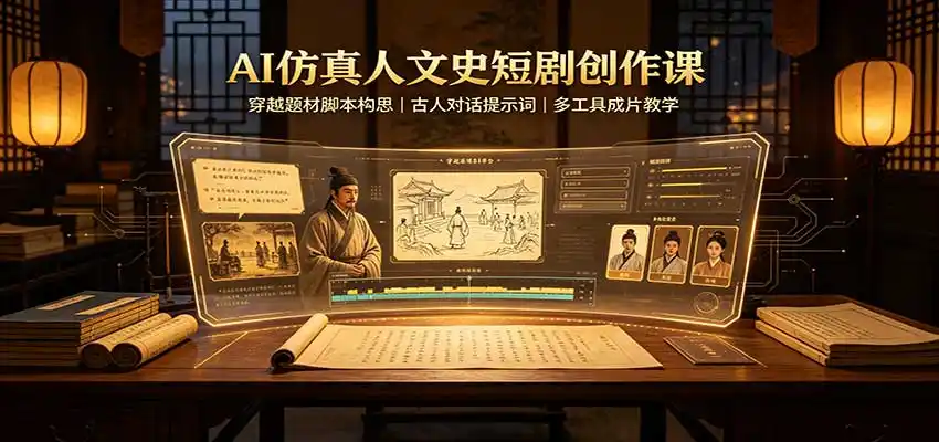 AI仿真人文史短剧创作课：穿越题材脚本构思，古人对话提示词，多工具成片教学-三禾网络