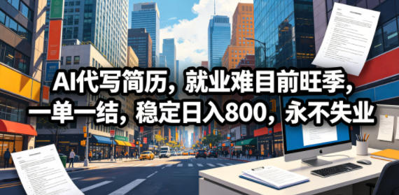 AI代写简历，就业难目前旺季，一单一结，稳定日入800，永不失业-三禾网络