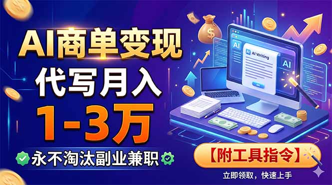 AI商单变现，靠代写月入1-3万，永不淘汰副业兼职【附工具指令】-三禾网络