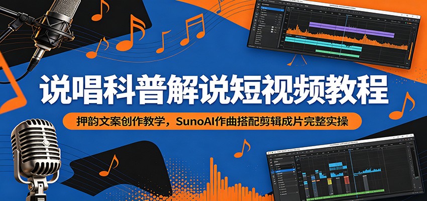 说唱科普解说短视频教程：押韵文案创作教学，SunoAI作曲搭配剪辑成片完整实操-三禾网络