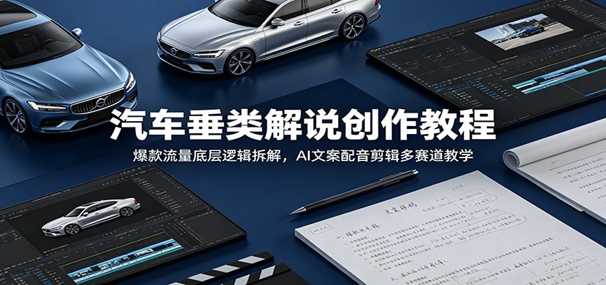 汽车垂类解说创作教程：爆款流量底层逻辑拆解，AI文案配音剪辑多赛道教学-三禾网络