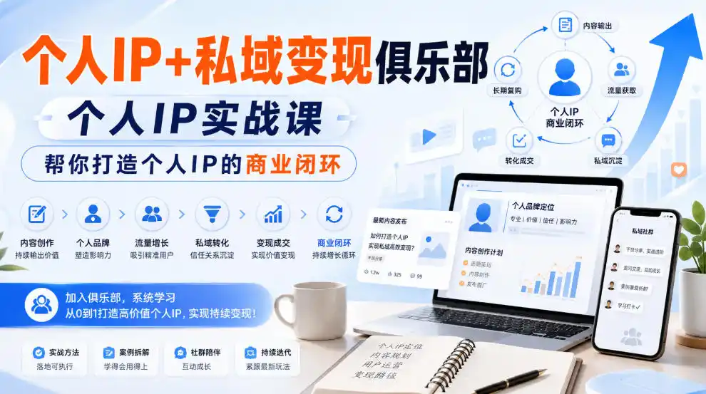 个人IP+私域变现俱乐部,个人IP实战课,帮你打造个人IP的商业闭环-三禾网络