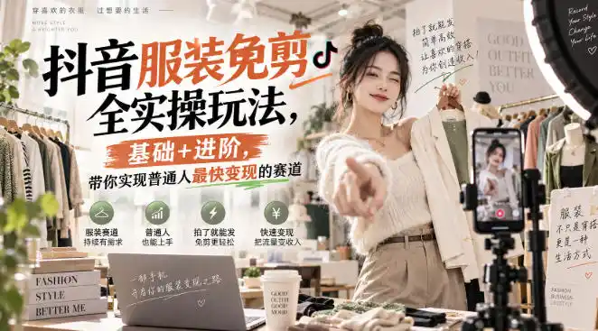 抖音服装免剪全实操玩法，基础+进阶，带你实现普通人最快变现的赛道-三禾网络
