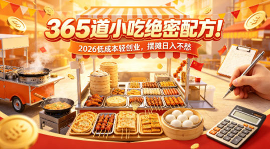 365道小吃绝密配方！2026低成本轻创业，摆摊日入不愁-三禾网络