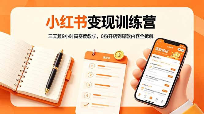 小红书变现训练营：三天超9小时高密度教学，0粉开店到爆款内容全拆解-三禾网络